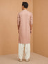 Men's Peach Rayon Embroidered Knee Length Kurta with Patiala