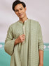 Men's Pista Green Chikankari Rayon Kurta with Silk Dupatta Set