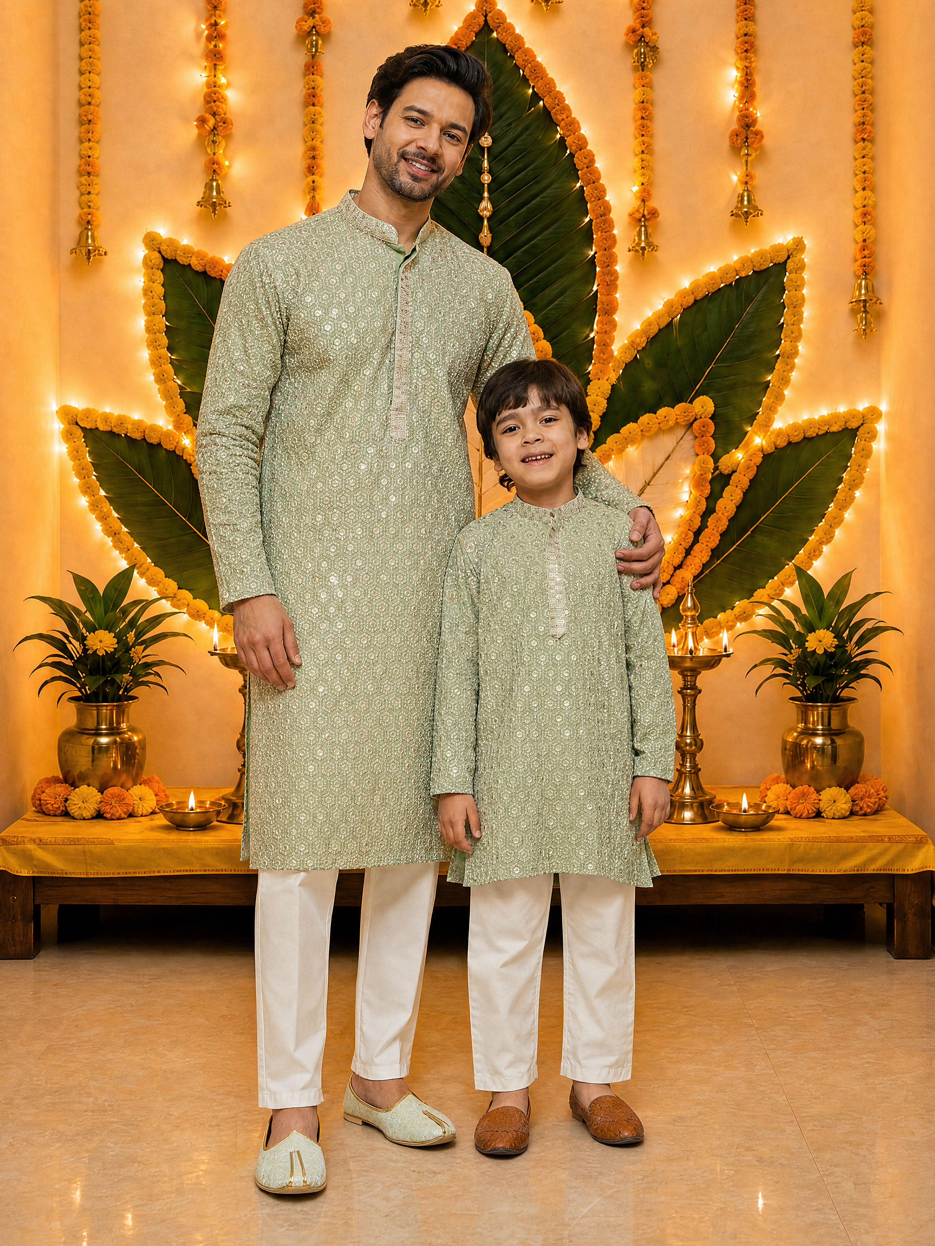Men's Pista Green Rayon Kurta And Pyjama Set