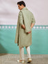 Men's Pista Green Rayon Kurta, Pyjama And Dupatta Set.
