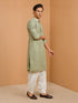 Men's Sage Rayon Embellished Knee Length Kurta with Patiayala