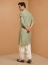Men's Sage Rayon Embellished Knee Length Kurta with Patiayala