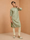 Men's Sage Embroidered, Sequin Knee Length Kurta Pant Set with Churidar