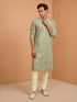 Men's Sage Embroidered, Sequin Knee Length Kurta Pant Set with Churidar