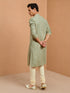 Men's Sage Embroidered, Sequin Knee Length Kurta Pant Set with Churidar