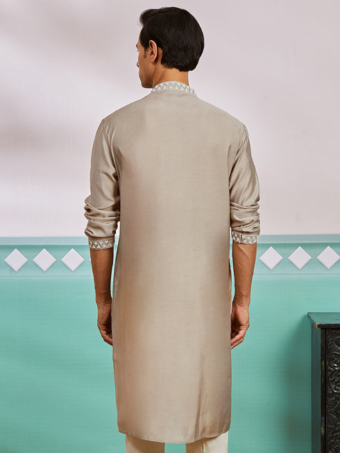 Men's Gray Silk Blend Kurta
