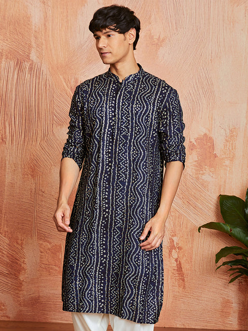 Men's Navy Blue Rayon Kurta