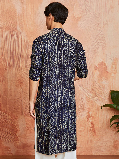 Men's Navy Blue Rayon Kurta