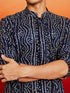 Men's Blue Rayon Digital Print Knee Length Kurta with Dhoti