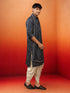 Men's Blue Rayon Bandhni Knee Length Kurta & Dhoti with Dupatta