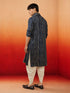Men's Blue Rayon Bandhni Knee Length Kurta & Dhoti with Dupatta