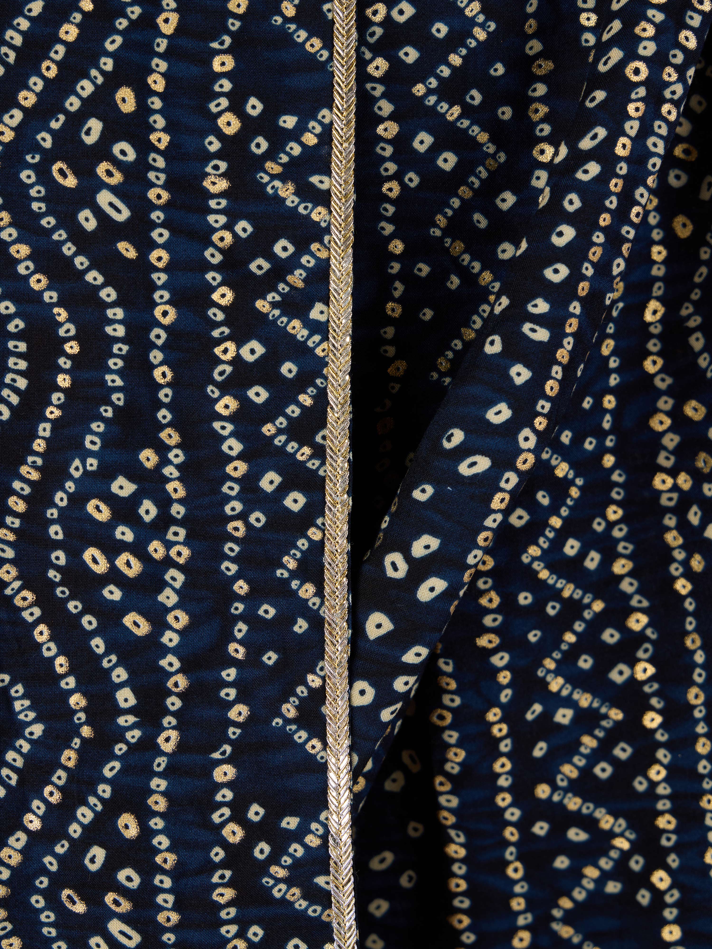Mens Blue Bandhani Kurta Set with Cream Pant and Dupatta