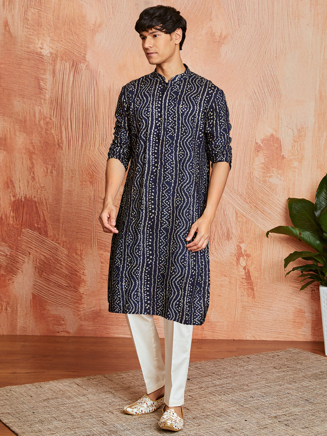 Men's Navy Blue Rayon Kurta And Pyjama Set