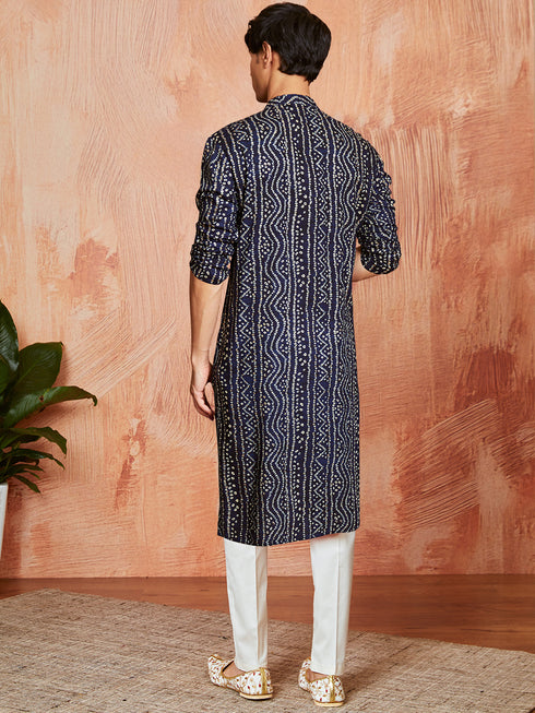 Men's Navy Blue Rayon Kurta And Pyjama Set