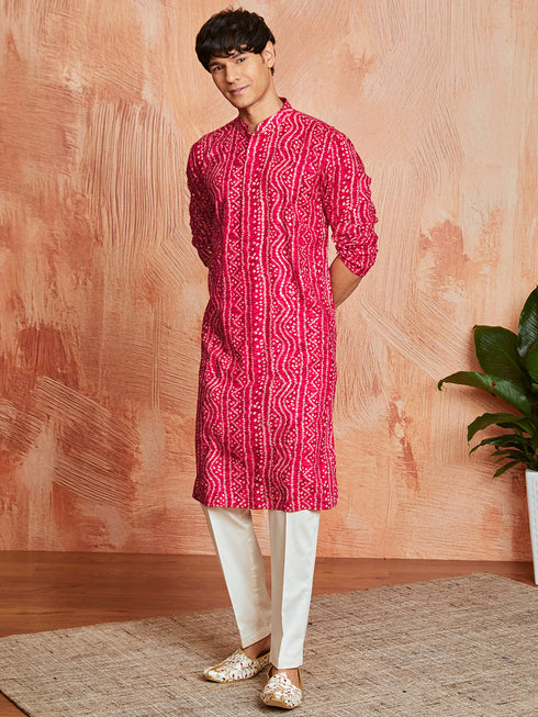 Men's Pink Rayon Kurta And Pyjama Set