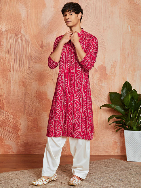 Men's Pink Rayon Kurta And Patyala Set