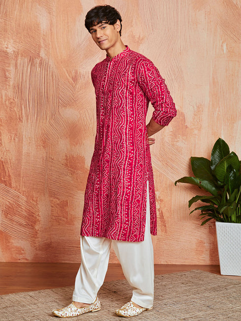 Men's Pink Rayon Kurta And Patyala Set