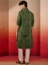 Mens Green Bandhani Kurta Set with Cream Pant and Dupatta