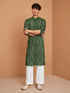 Men's Green Bandhani, Printed Knee Length Kurta Pant Set with Wide Leg Pant