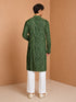 Men's Green Bandhani, Printed Knee Length Kurta Pant Set with Wide Leg Pant