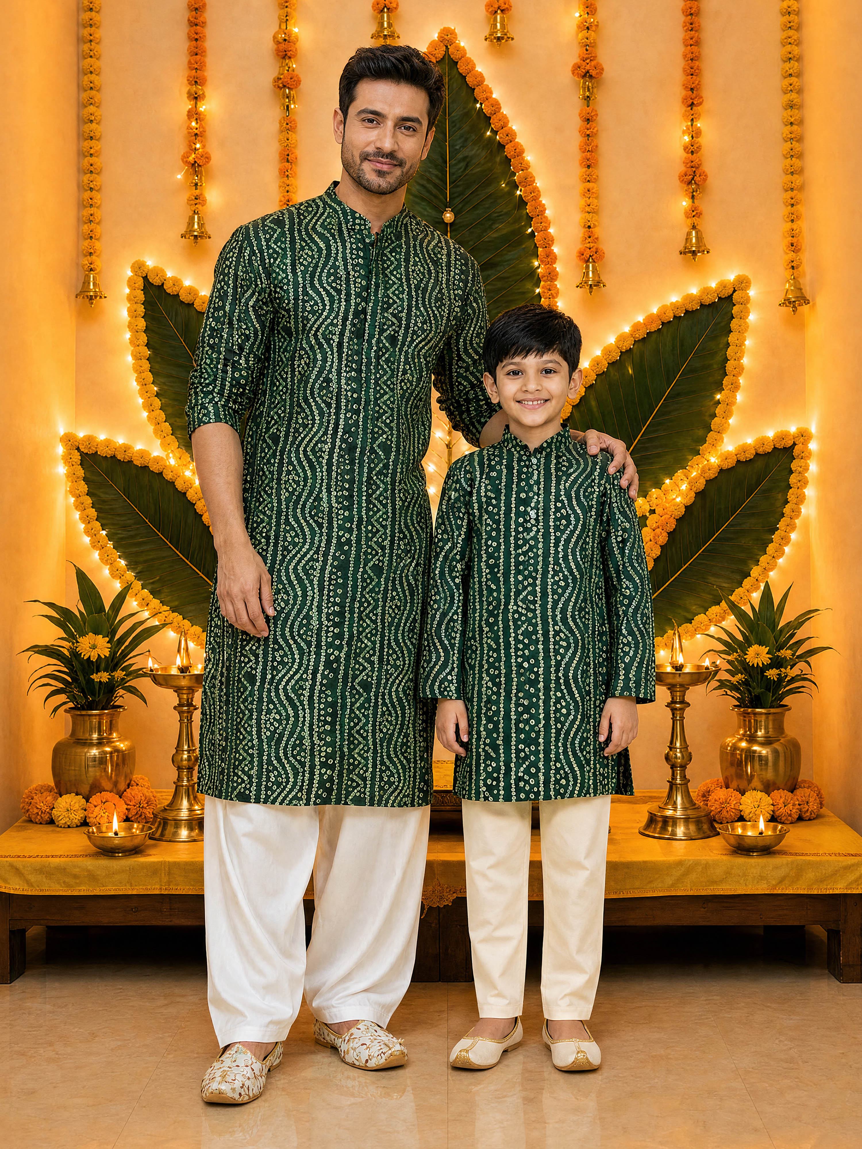 Men's Green Bandhni Rayon Kurta & Patiyala Set