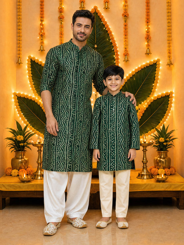 Men's Green Bandhni Rayon Kurta & Patiyala Set