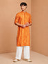 Men's Mustard Bandhani, Printed Knee Length Kurta Pant Set with Wide Leg Pant