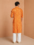 Men's Mustard Bandhani, Printed Knee Length Kurta Pant Set with Wide Leg Pant