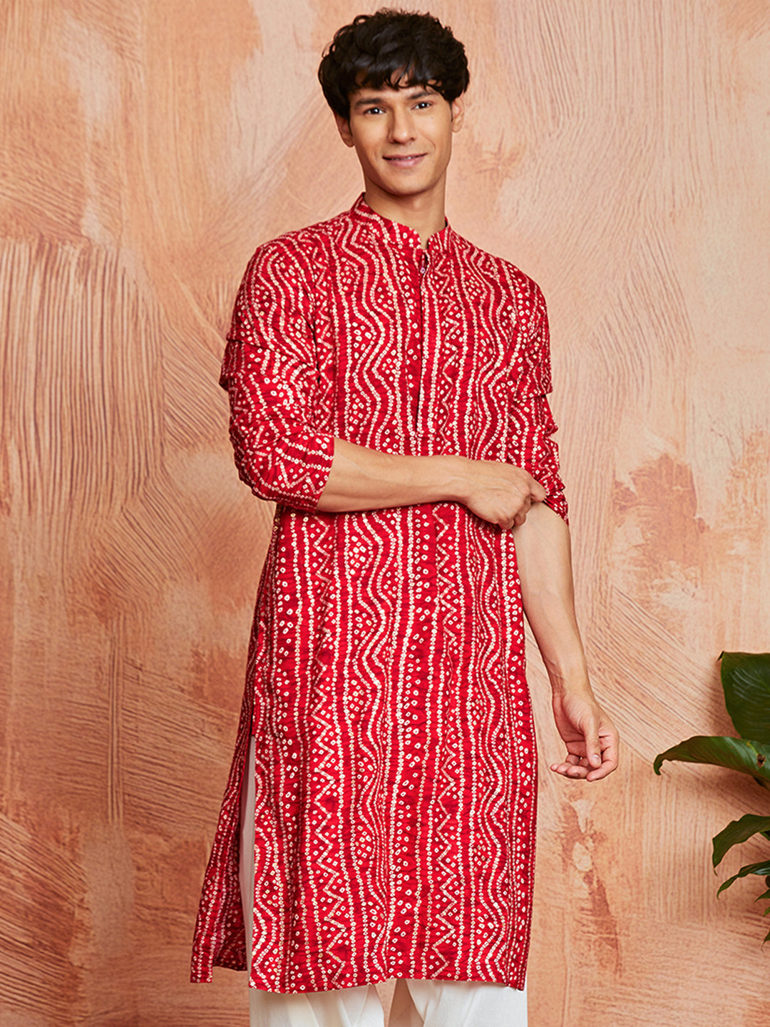 Men's Red Rayon Kurta