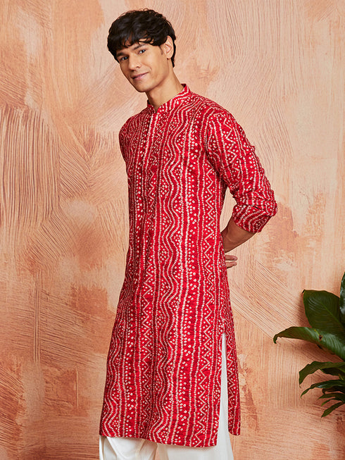 Men's Red Rayon Kurta