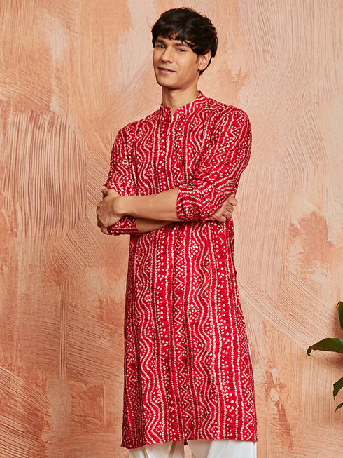 Men's Red Rayon Kurta