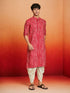 Men's Red Rayon Digital Print Knee Length Kurta with Dhoti
