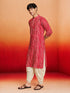 Men's Red Rayon Digital Print Knee Length Kurta with Dhoti