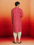 Men's Red Rayon Digital Print Knee Length Kurta with Dhoti