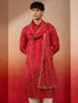 Men's Red Bandhani Print Kurta with Matching Red Rayon Dupatta Set