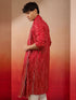 Men's Red Bandhani Print Kurta with Matching Red Rayon Dupatta Set