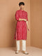 Men Red Rayon Kurta with Wide Leg Pant Festive Ethnic Wear