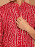 Men's Red Rayon Bandhni Knee Length Kurta with Wide Leg Pant