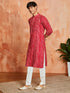 Men's Red Rayon Kurta And Pyjama Set
