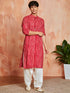 Men's Red Rayon Kurta And Patyala Set