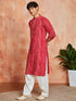 Men's Red Rayon Kurta And Patyala Set