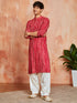Men's Red Rayon Kurta And Patyala Set