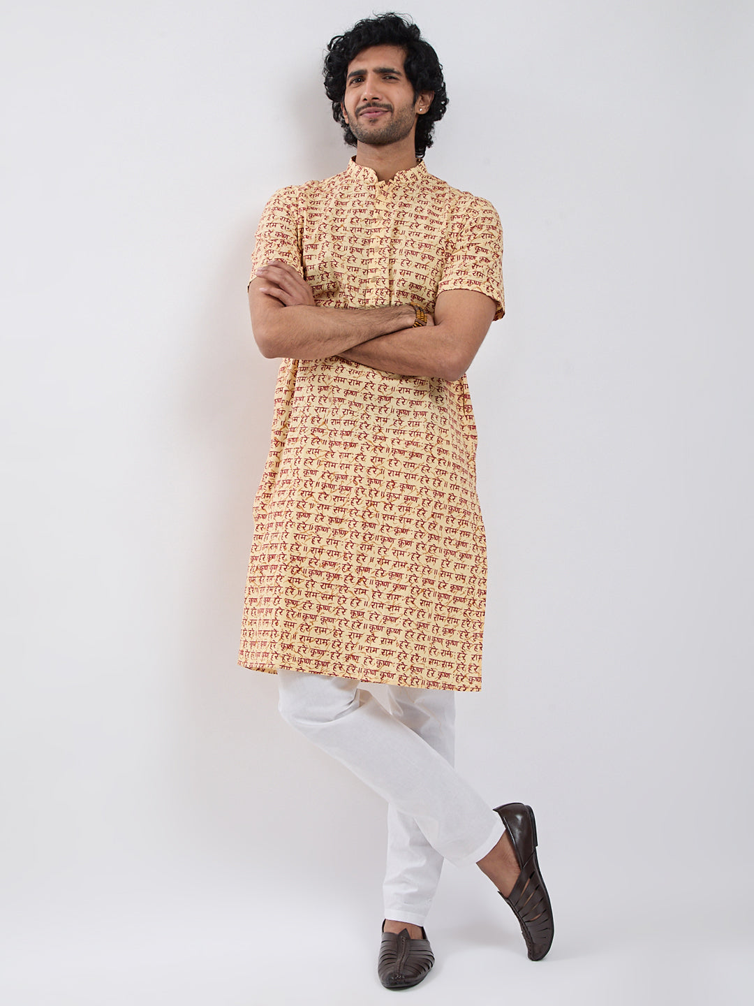 Men's Gold Cotton Kurta And Pyjama Set