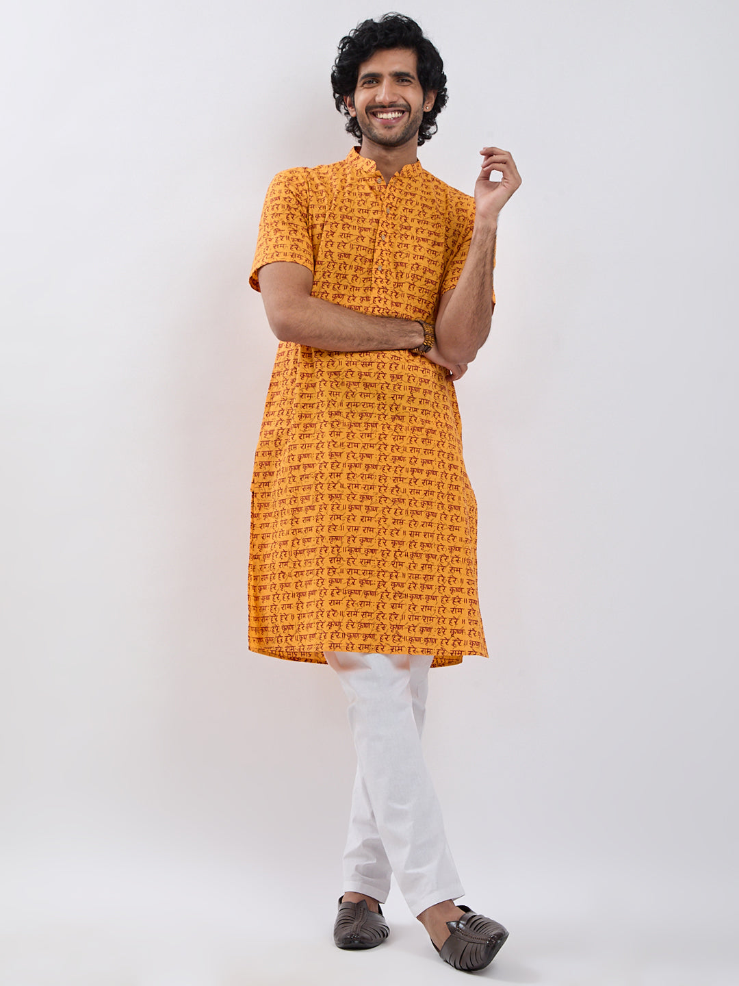 Men's Mustard Cotton Kurta And Pyjama Set
