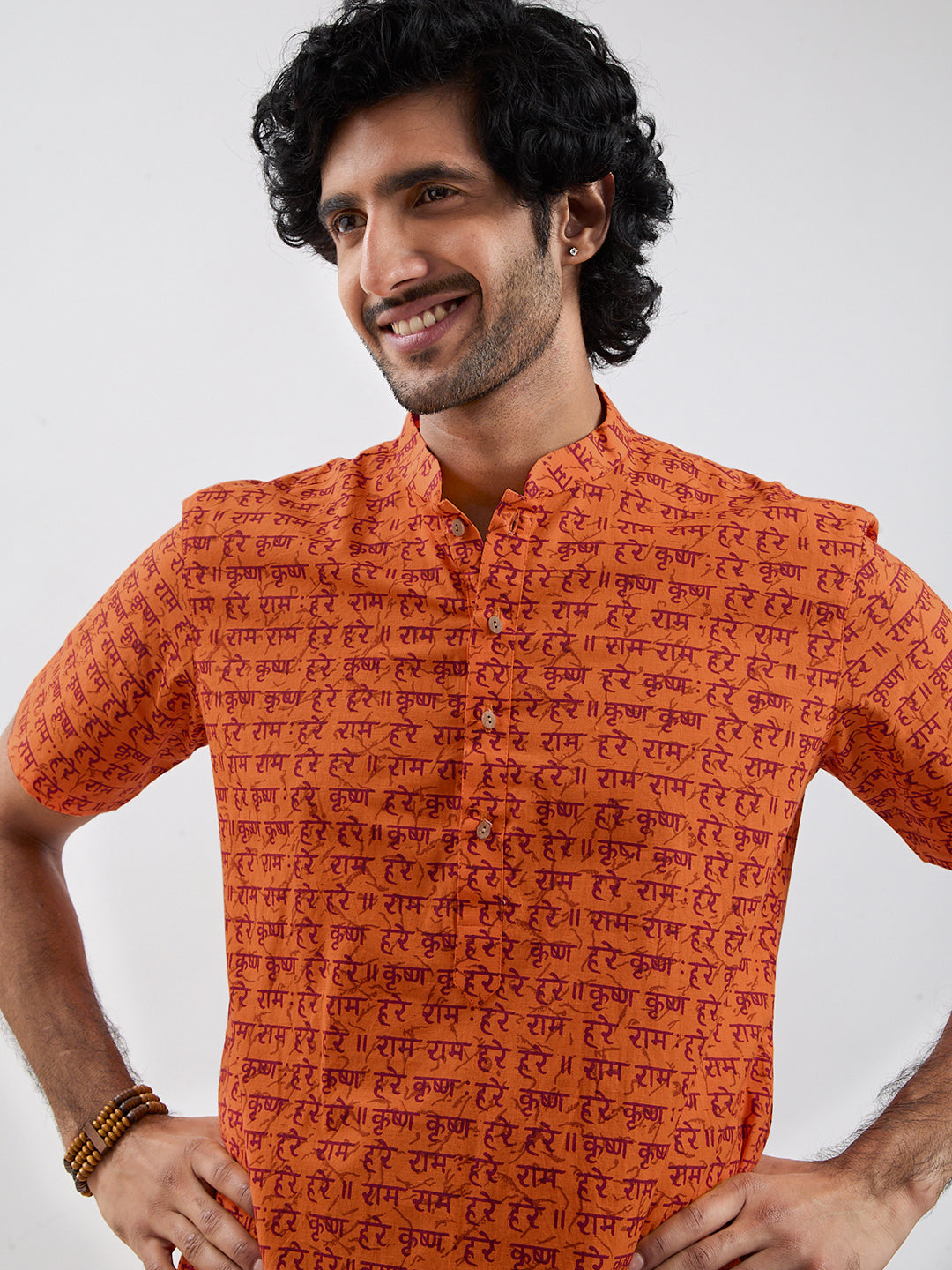Men's Orange Cotton Kurta And Pyjama Set