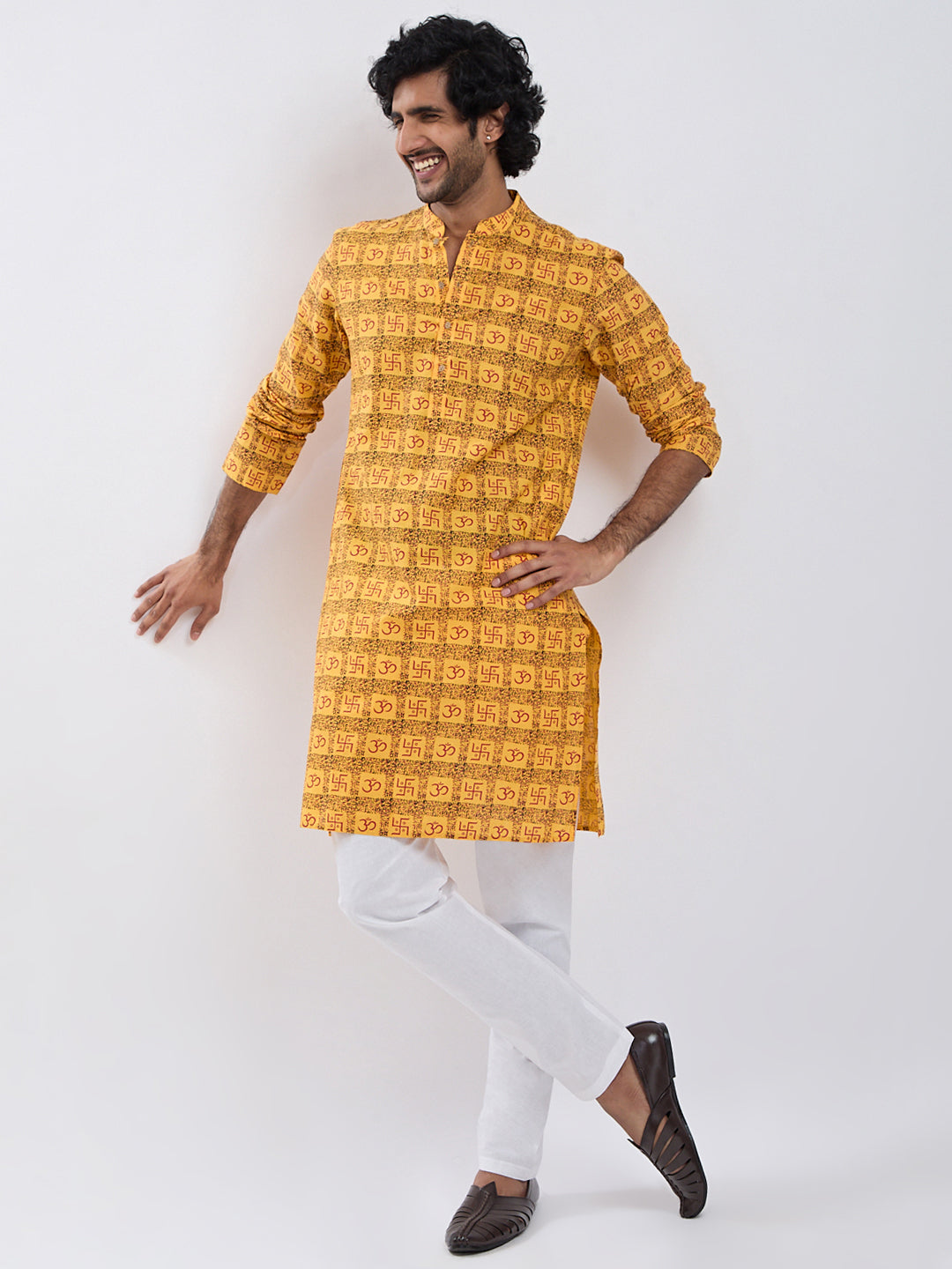 Men's Yellow Cotton Kurta
