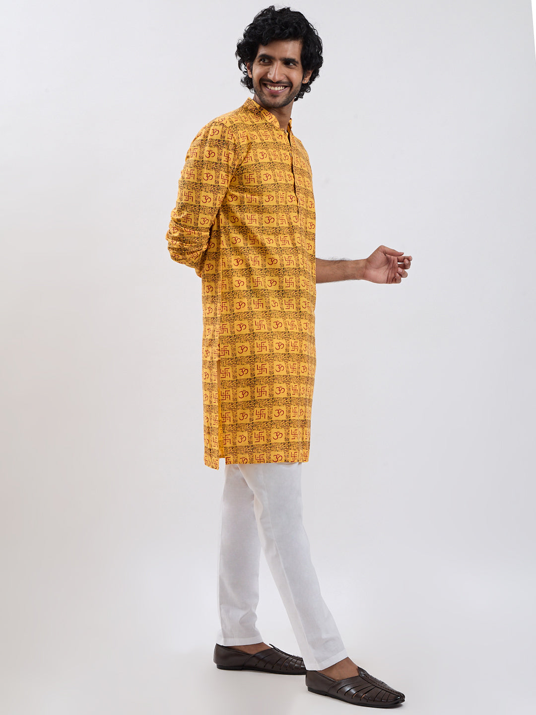 Men's Yellow Cotton Kurta And Pyjama Set