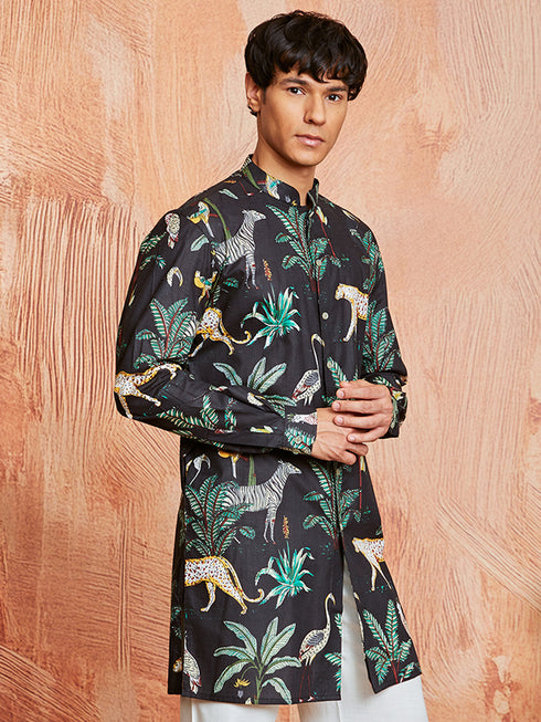Men's Black Cotton Kurta