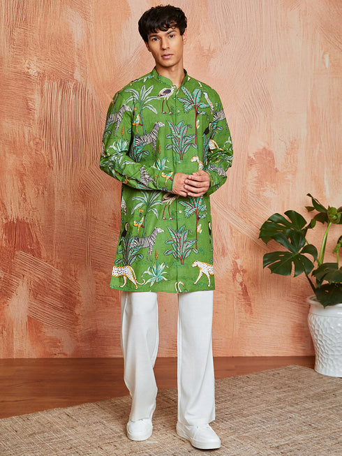 Men's Green Cotton Kurta And Pyjama Set