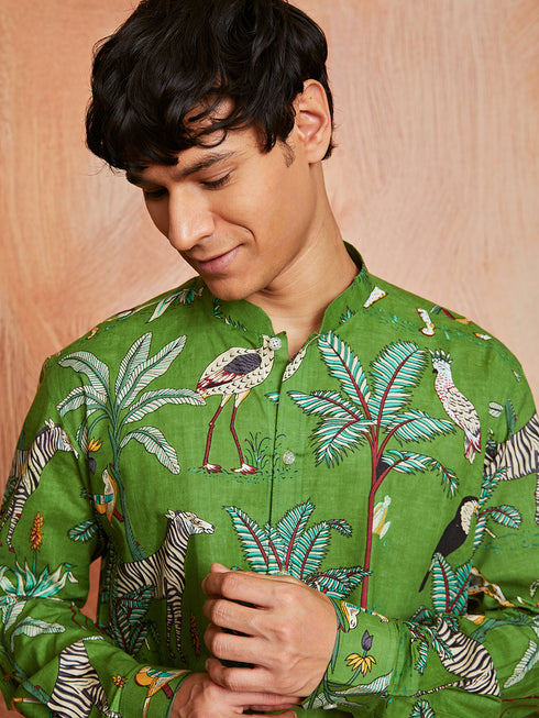 Men's Green Cotton Kurta And Pyjama Set